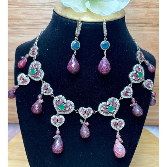 925 Sterling Silver Turkish Vintage Jewelry Set  for Women,NEW,Antique,Handmade - Picture 2 of 12